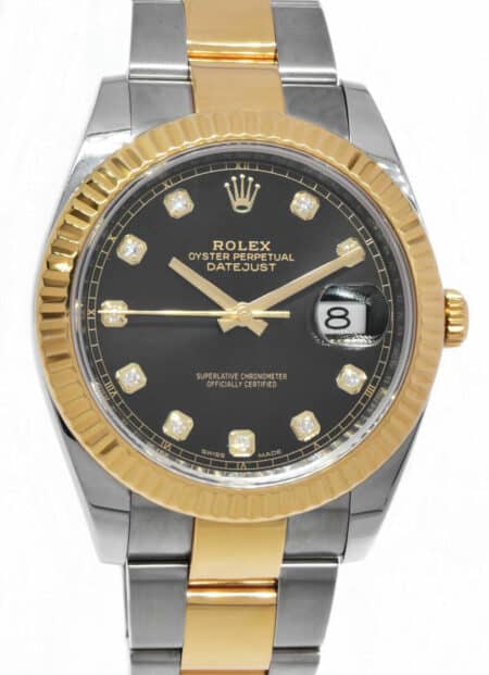 Rolex Datejust 41 18k Yellow Gold/Steel Black Diamond Dial Oyster Watch 126333