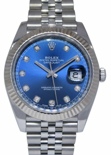 Rolex Datejust 41 Steel & 18k WG Blue Diamond Dial Watch B/P '18 126334