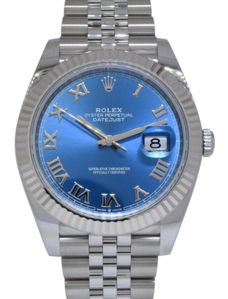 Rolex Datejust 41 Steel & 18k WG Roman Blue Dial Watch B/P '22 126334
