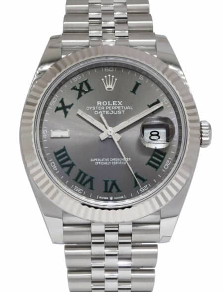 Rolex Datejust 41 Steel & 18k White Gold Wimbledon Dial Jubilee Watch 18+ 126334
