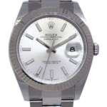 Rolex Datejust 41 Steel /18k WG Bezel Silver Index Dial Mens Watch + Card 126334