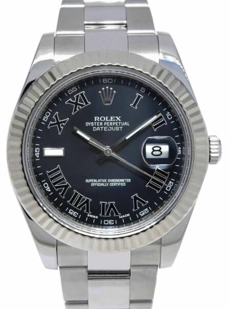 Rolex Datejust II 18k WG/Steel Black Roman Dial Dial 41 Watch B/P '14  116334