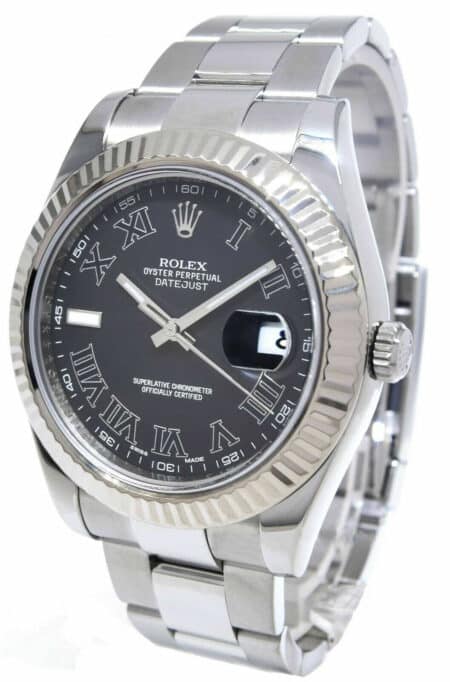 Rolex Datejust II 18k WG/Steel Black Roman Dial Dial 41 Watch B/P '14  116334