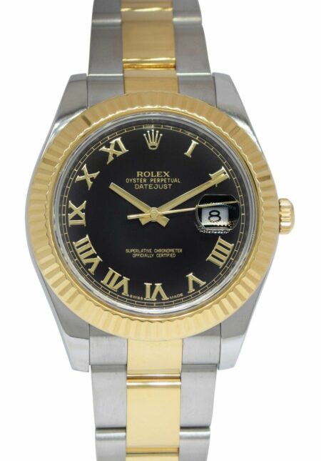 Rolex Datejust II 18k Yellow Gold /Steel Black Dial Mens 41mm Watch 116333