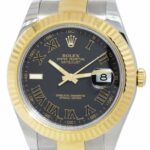 Rolex Datejust II 18k Yellow Gold/Steel Black Roman Dial Mens 41mm Watch 116333