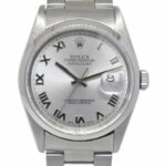 Rolex Datejust Steel Rhodium Roman Dial Smooth Bezel 36mm Watch D +Papers 16200