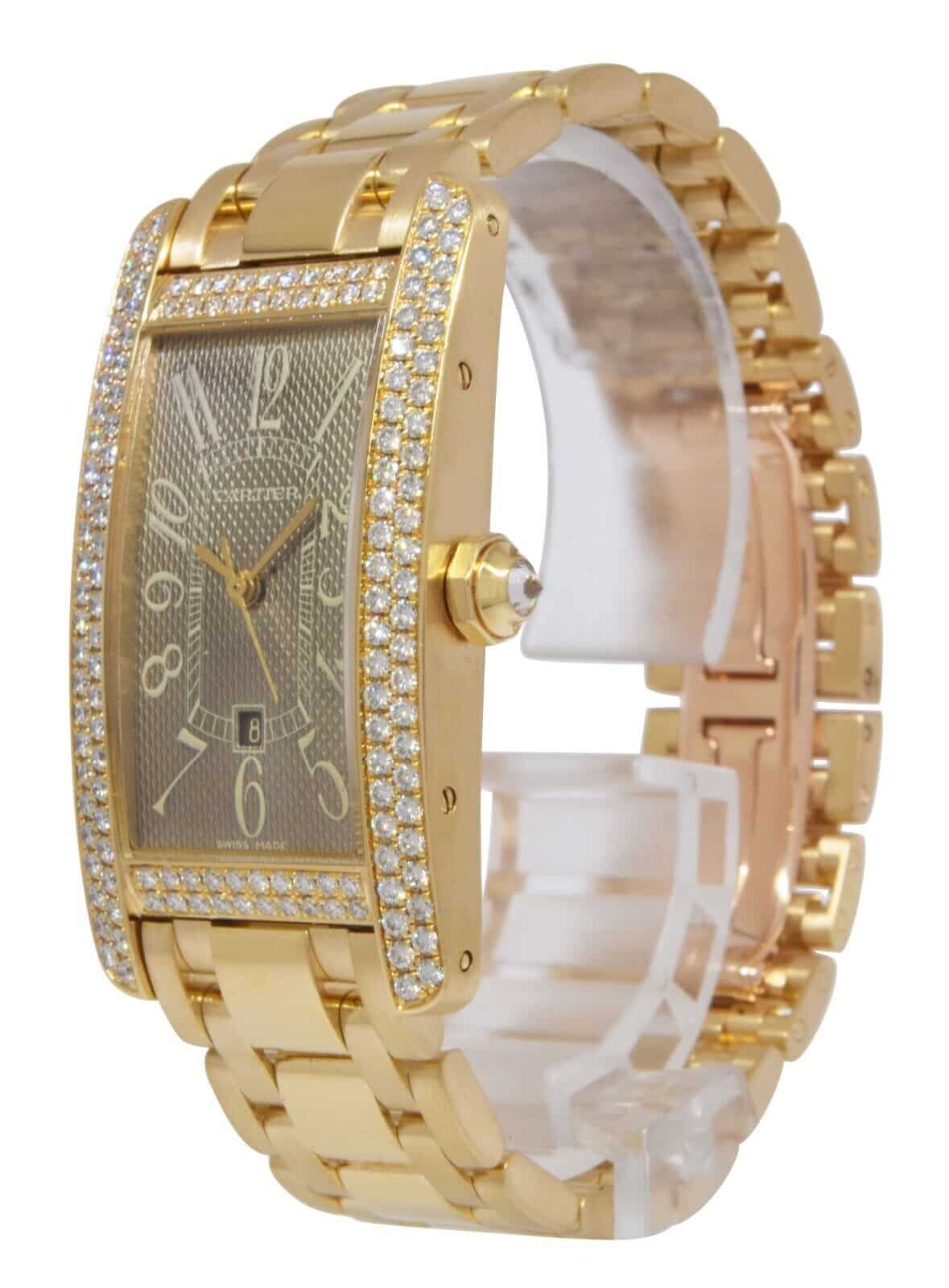 Cartier Tank Americaine 18k Yellow Gold Diamond Automatic Watch WB7057K2 2483