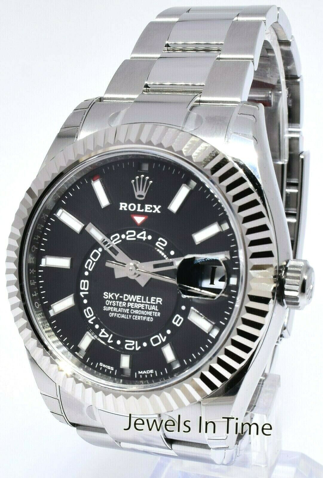 NOS Rolex Sky-Dweller 18k Gold & Steel Black Dial 42mm Watch B/P '21 326934