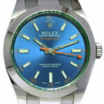 Rolex Milgauss Steel Blue Dial Green Crystal Mens 40mm Oyster Watch 12+ 116400