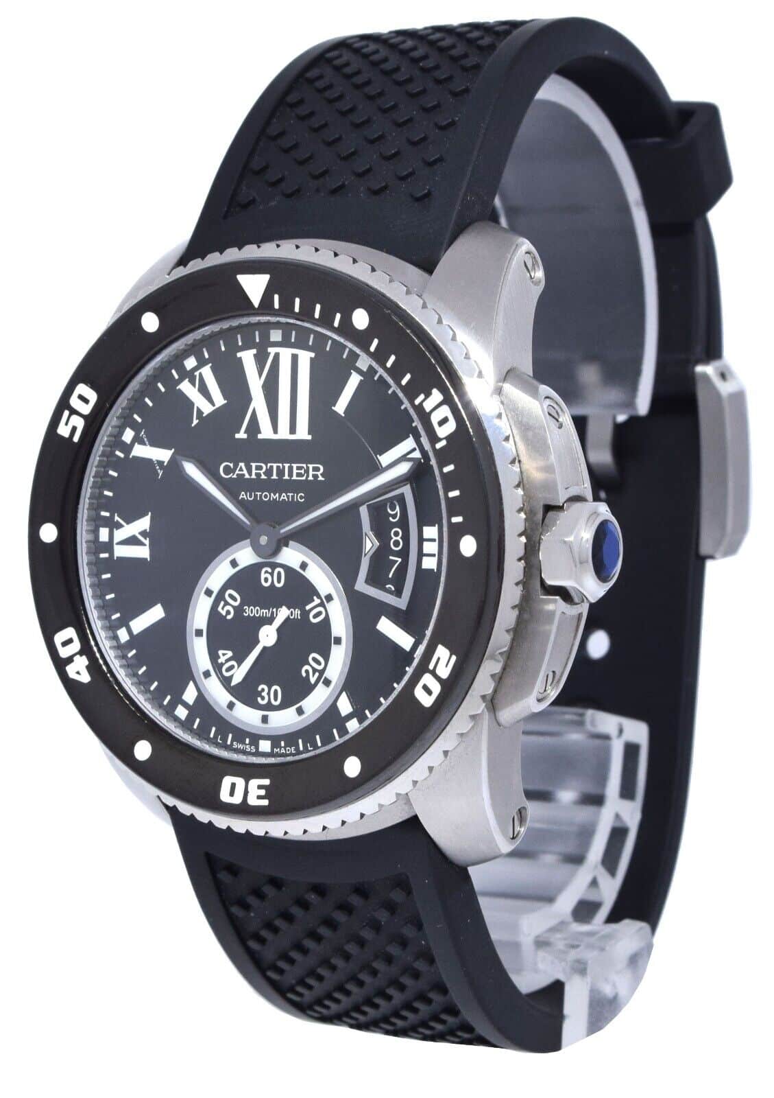 Cartier Calibre Diver Steel Black Mens 42mm Watch W7100056 3729