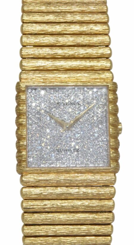 Juvenia 18k Yellow Gold Pave Diamond Dial Ladies 25mm Dress Quartz Watch