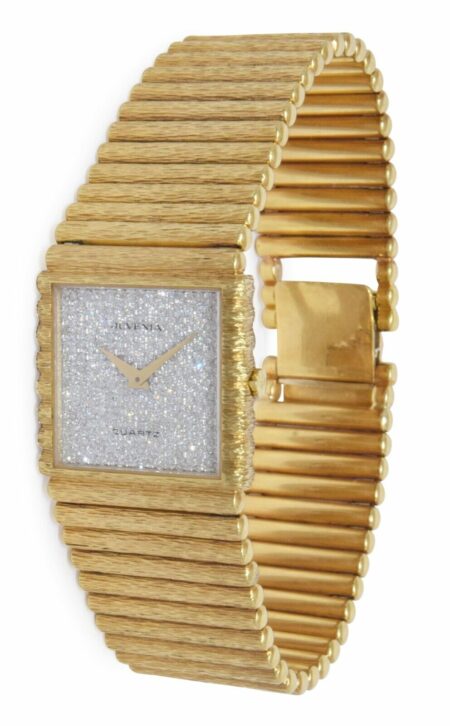 Juvenia 18k Yellow Gold Pave Diamond Dial Ladies 25mm Dress Quartz Watch