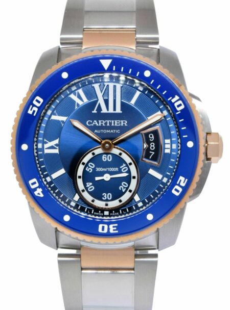 Cartier Calibre Diver 18k Rose Gold/Steel Blue Mens 42mm Watch B/P W2CA0008 3729