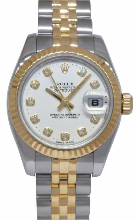 Rolex Datejust 18k Yellow Gold/Steel White Diamond Dial 26mm Watch D 179173