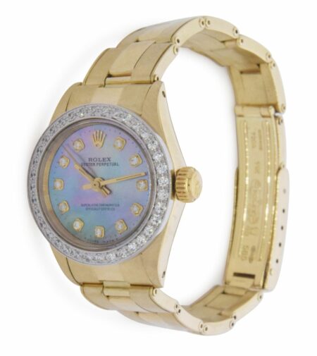 Rolex Oyster Perpetual 14k Yellow Gold MOP & Diamond Ladies 24mm Watch '82 6719