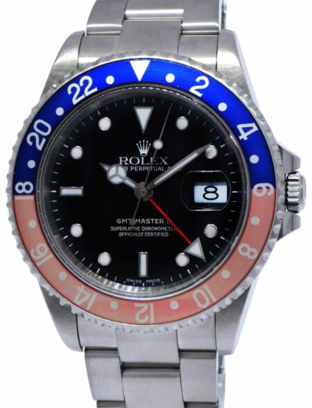 Rolex GMT-Master II Red/Blue Bezel 'Pepsi' Black Dial Steel Watch B/P 'Y 16710