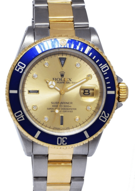 Rolex Submariner 18k Yellow Gold/Steel Serti Diamond Dial 40mm Watch N 16613