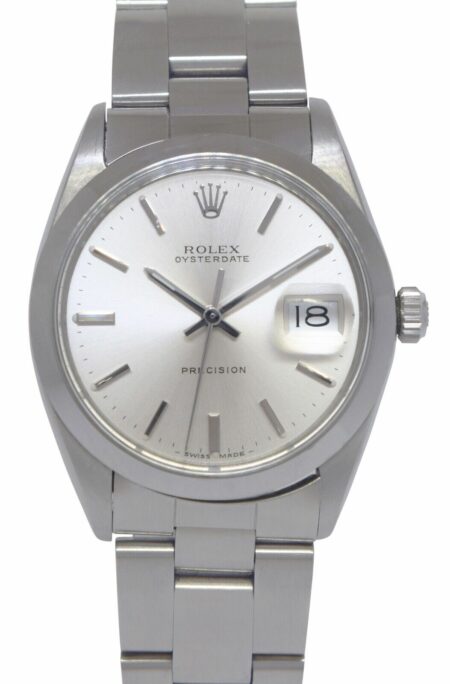 Rolex Oysterdate Precision Steel Silver Dial 34mm Manual Vintage Watch '62 6694