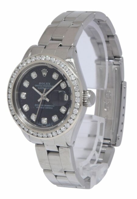 Rolex Datejust Steel Black Diamond Dial/Bezel Ladies 26mm Vintage Watch '73 6919