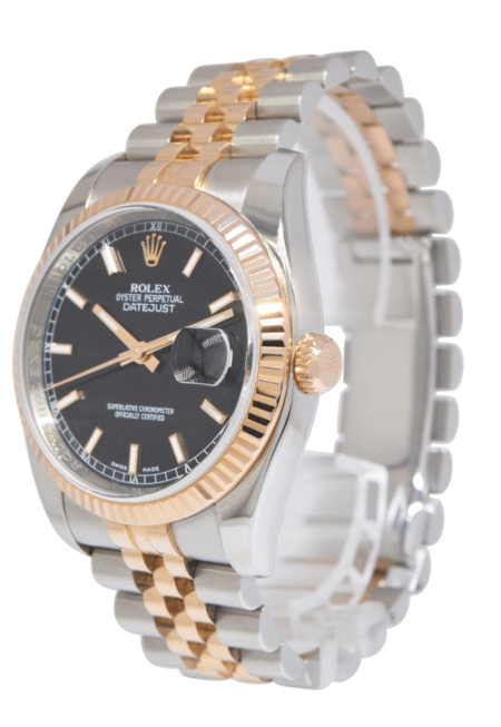 Rolex Datejust 18k Rose Gold/Steel Black Index Dial 36mm Jubilee Watch V 116231