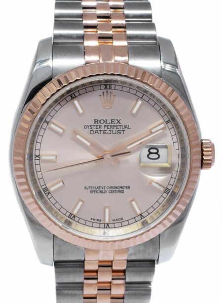 Rolex Datejust 18k Rose Gold/Steel Pink Index Dial 36mm Watch G 116231