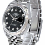NOS Rolex Datejust Steel Black Diamond Dial Mens 36mm Watch '21 B/P 126234
