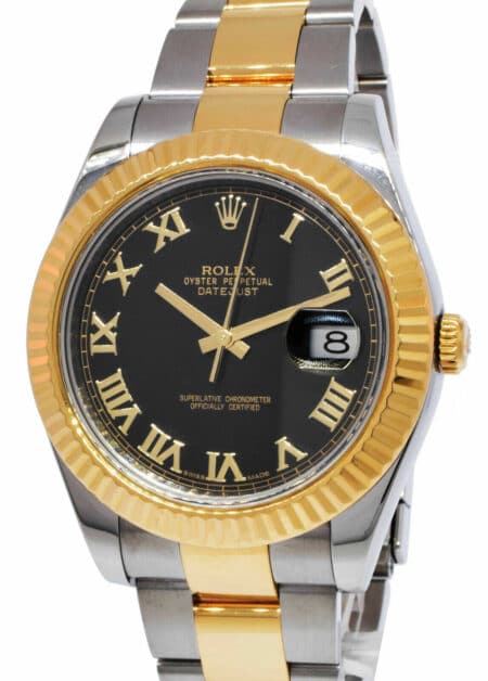 Rolex Datejust II 18k YG/Steel Black Dial Mens 41mm Watch '14 B/P 116333