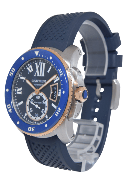 Cartier Calibre Diver Steel & 18k Rose Gold Bezel Blue 42mm Watch W2CA0008 3729