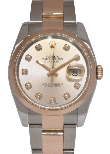 Rolex Datejust 18k Rose Gold/Steel Pink Diamond Dial 36mm Oyster Watch G 116201