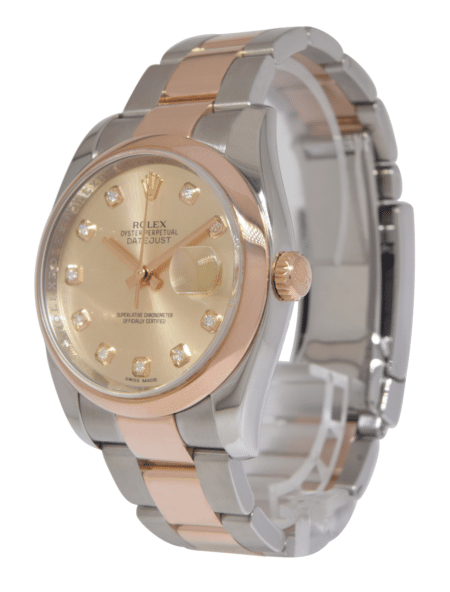 Rolex Datejust 18k Rose Gold/Steel Pink Diamond Dial 36mm Oyster Watch G 116201