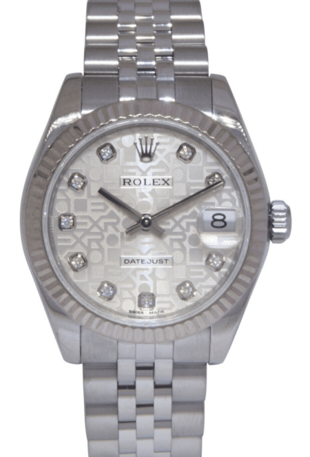 Rolex Datejust Steel & Gold Bezel Silver Jubilee Diamond Dial 31mm Watch 178274