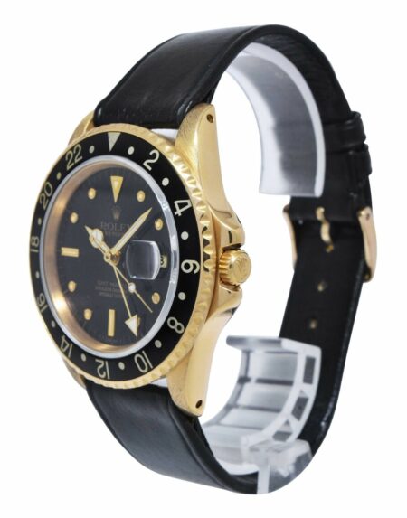Rolex GMT-Master 18k Yellow Gold Black Nipple Dial 40mm Watch on Strap '84 16758