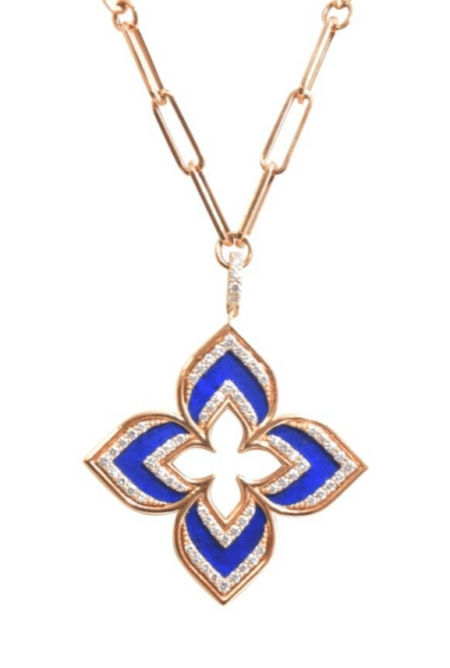 NEW ROBERTO COIN Venetian Princess Lapis & Diamond Flower Pendant 33'' Necklace