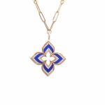 NEW ROBERTO COIN Venetian Princess Lapis & Diamond Flower Pendant 33'' Necklace