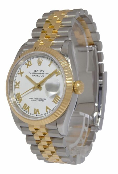 Rolex Datejust 36 Yellow Gold/Steel White Roman Dial Mens Watch +Card '18 126233