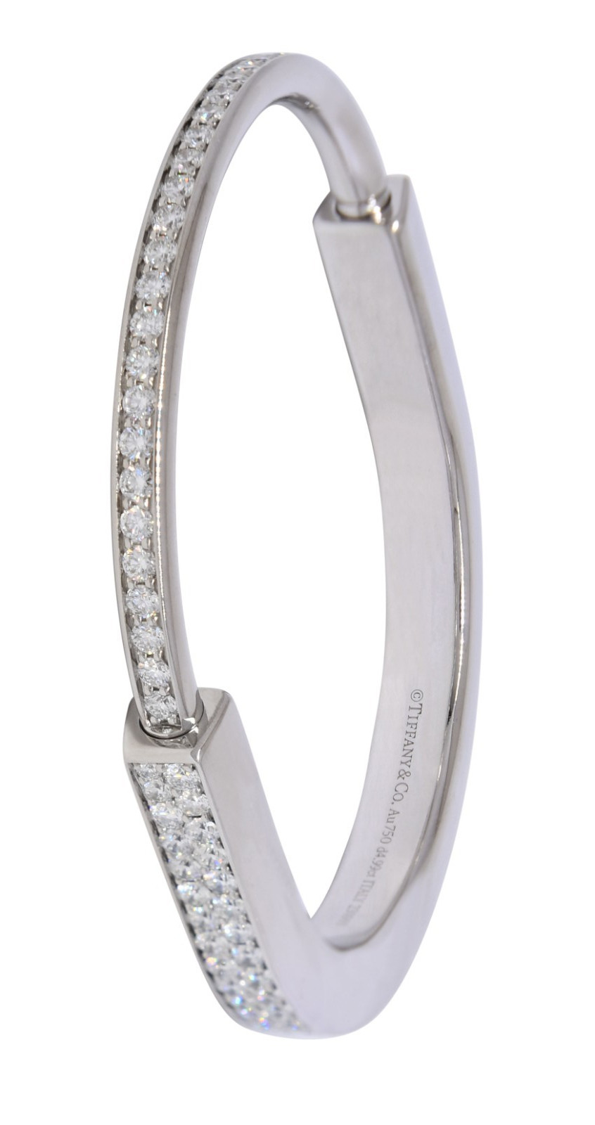 Tiffany & Co. Tiffany Lock Bangle Full Pave Diamond White Gold Bracelet Medium
