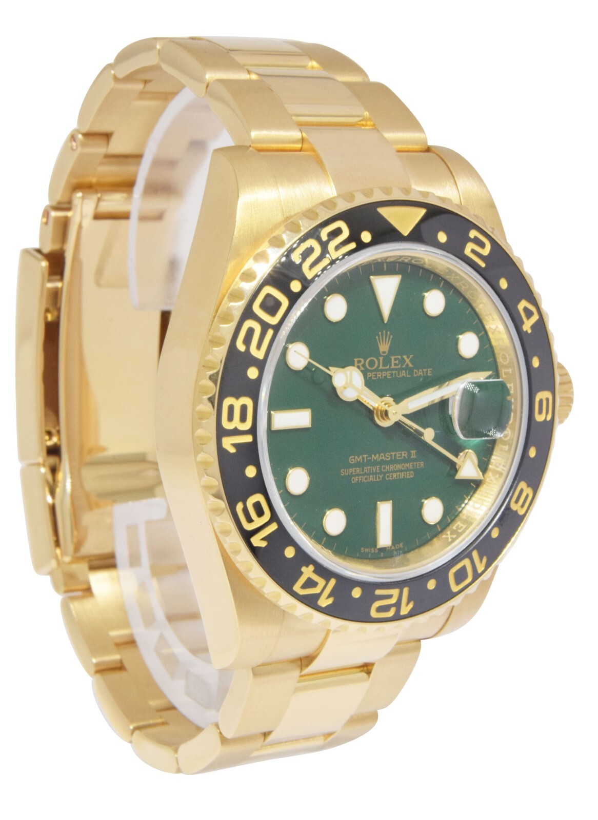 Rolex GMT-MASTER II 18k Yellow Gold & Ceramic Green Dial 40mm Watch Z 116718
