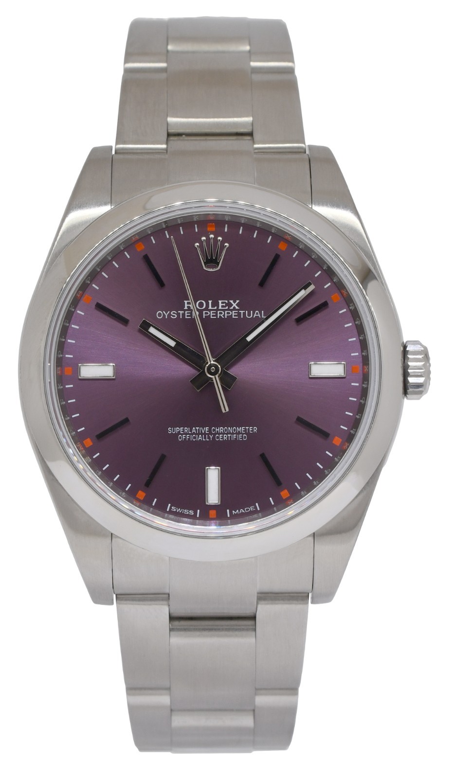 Rolex Oyster Perpetual 39 Steel Purple Grape Dial Mens Watch 114300