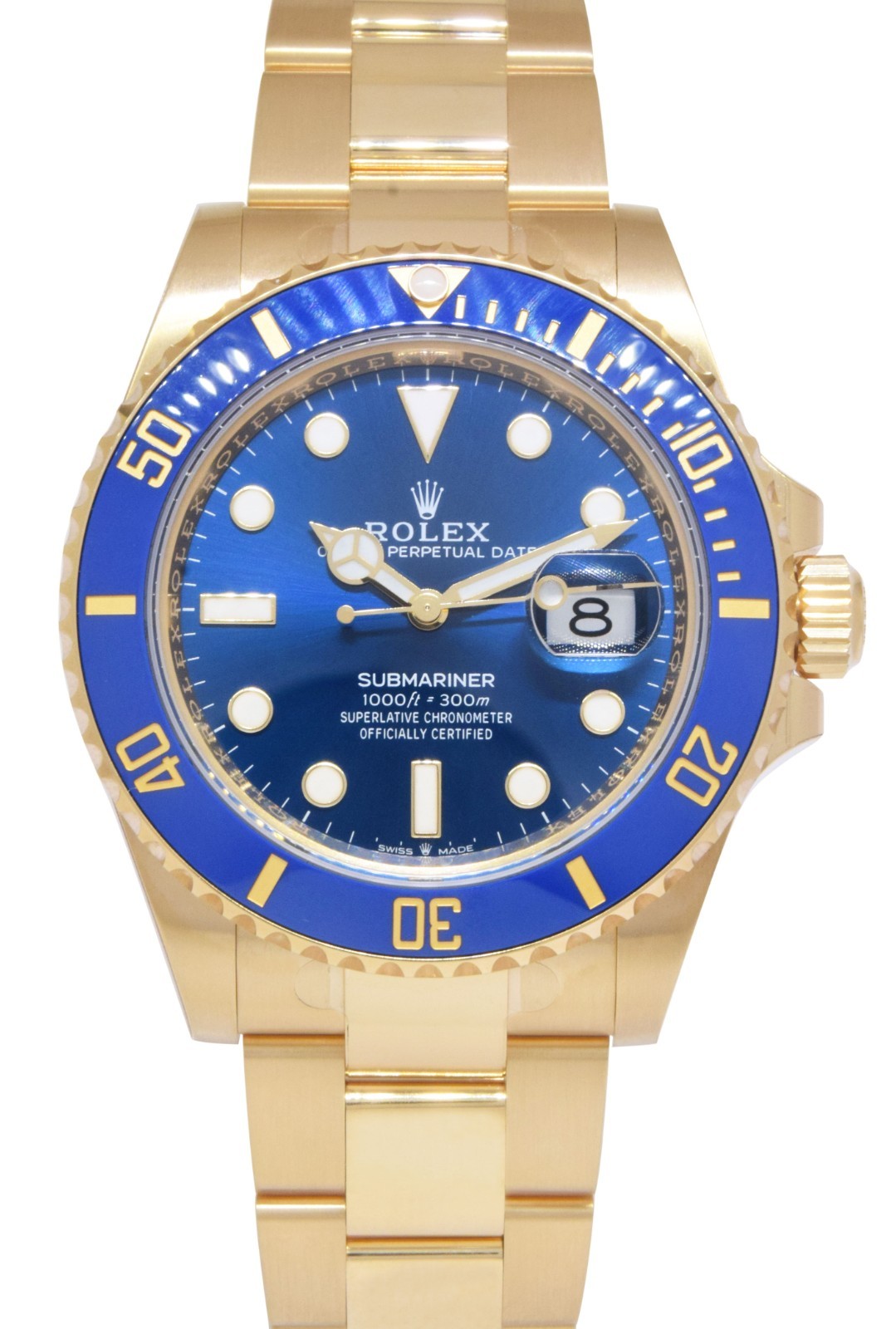 Rolex Submariner Date 18k Yellow Gold Blue Ceramic 41mm Watch 126618 LB