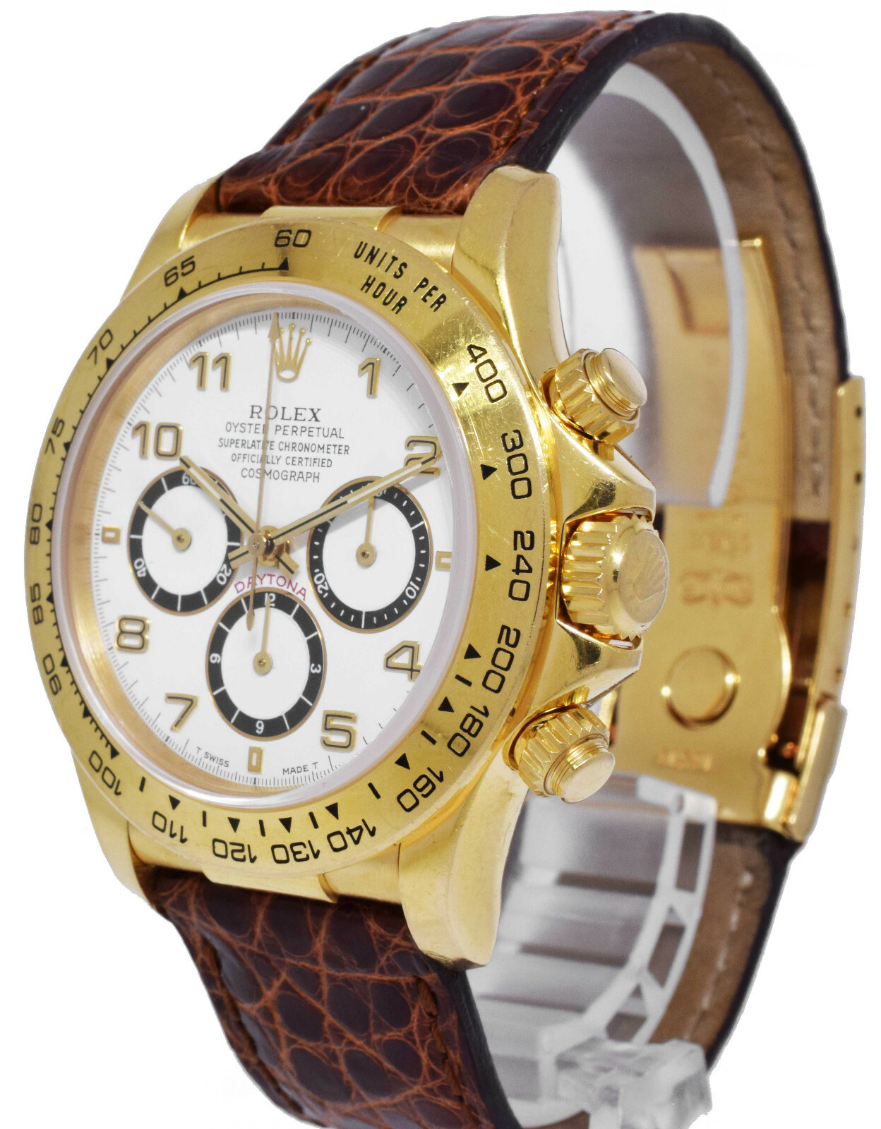 Rolex Daytona Chronograph 18k YG White Dial Leather strap Watch Box  N 16518