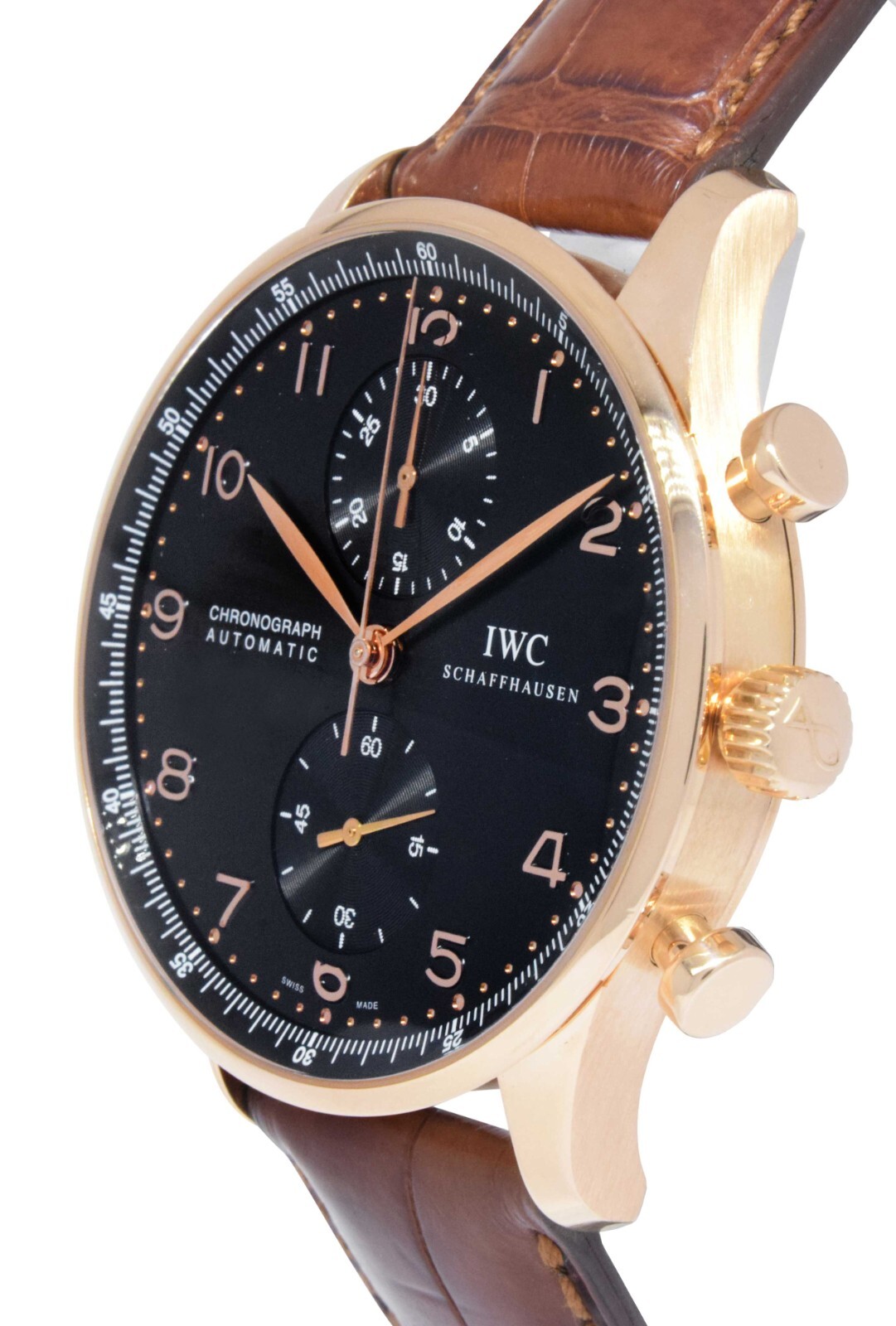 IWC Portuguese Chronograph 3714 18k Rose Gold Black Dial 41mm Watch IW371415