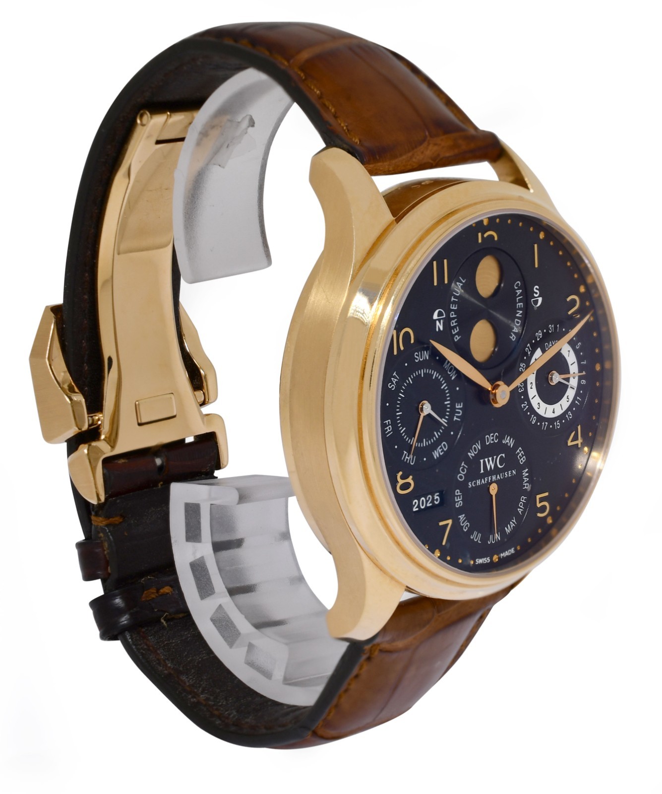 IWC Portuguese Perpetual Calendar 18k Rose Gold Double Moon 44mm Watch B/P 5021