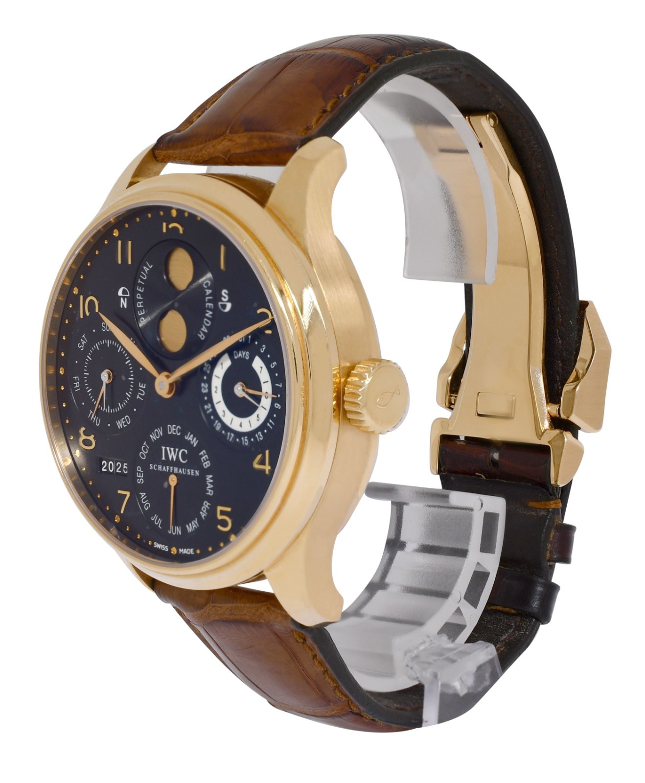 IWC Portuguese Perpetual Calendar 18k Rose Gold Double Moon 44mm Watch B/P 5021