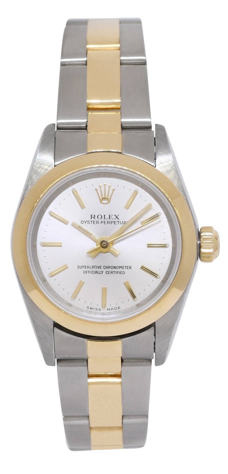 Rolex Oyster Perpetual 18k Yellow Gold/Steel Silver Dial 24mm Watch K 76183