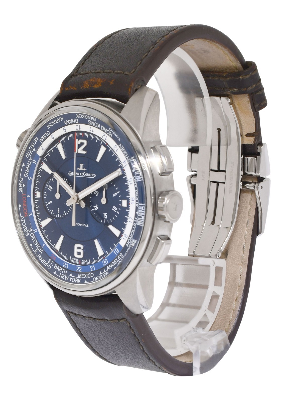 Jaeger Lecoultre Polaris World Time Titanium Blue Dial 44mm Watch Q905T480
