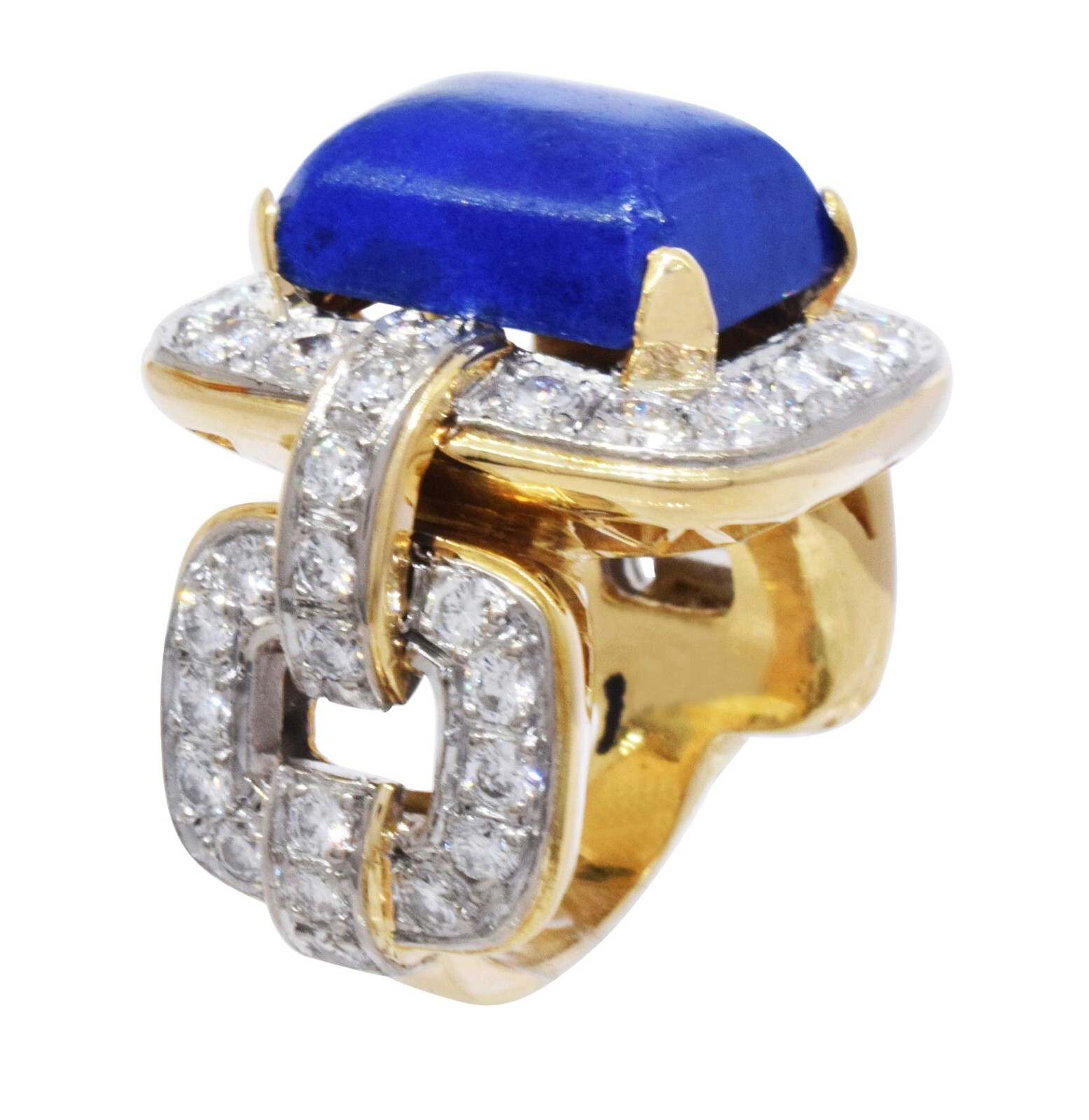 18k Yellow Gold Rectangular Sodalite & Ring 3.25ct Diamond Ring Size 5.75