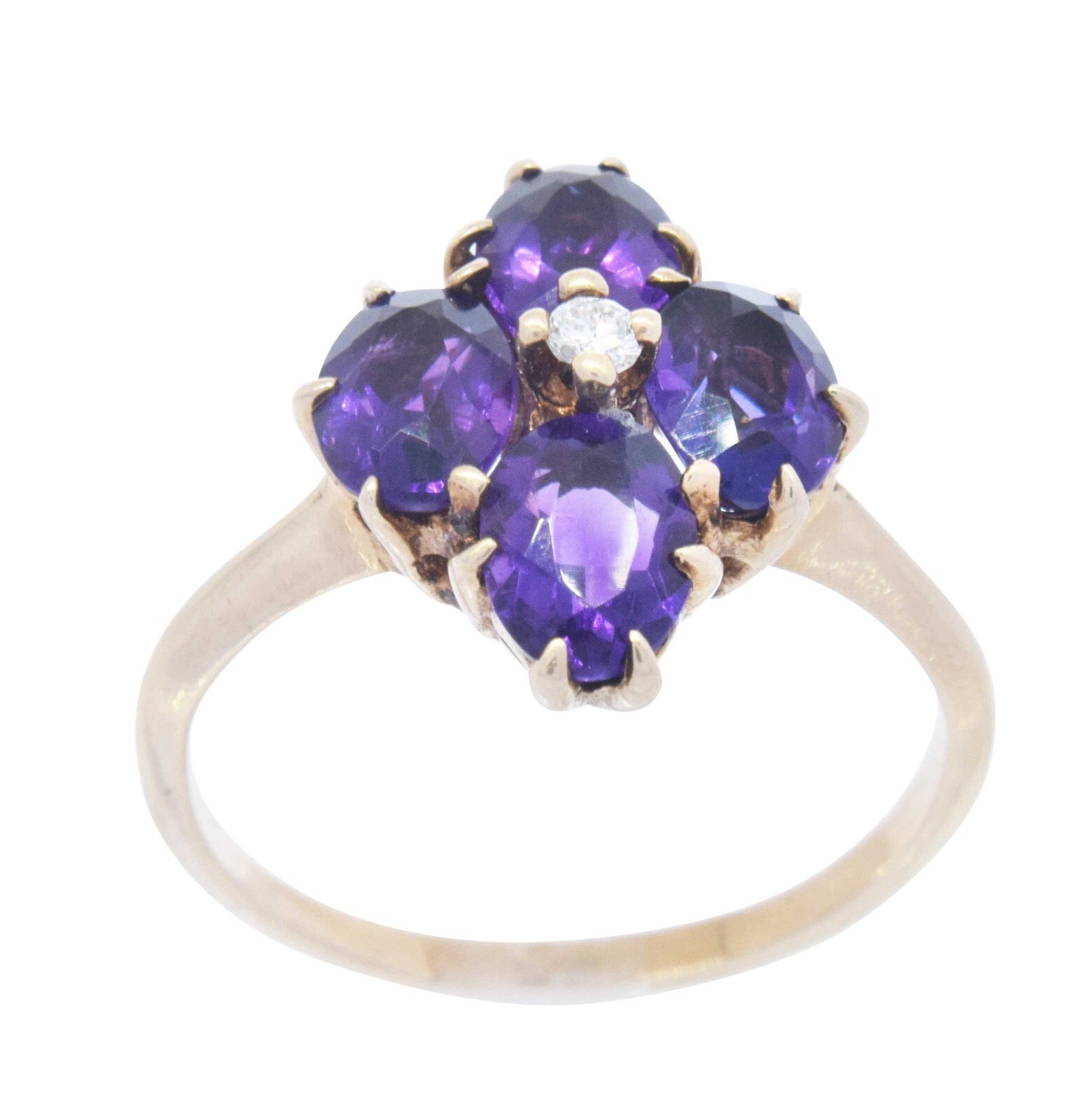 Ladies 14k Yellow Gold Diamond & Amethyst Ring 9.5