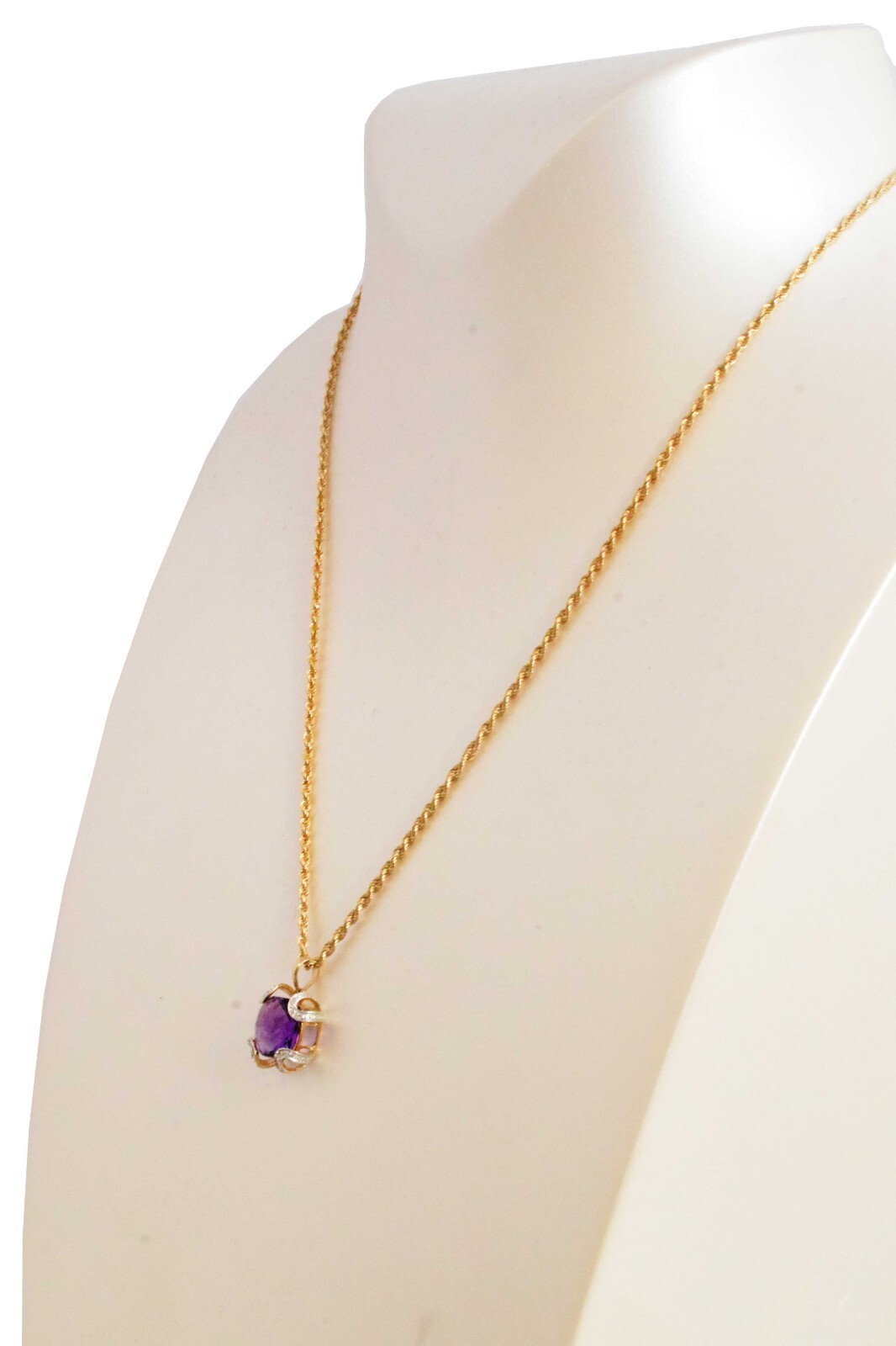 Ladies Necklace 14k Yellow Gold Diamonds & Amethyst 18.5 inch Chain