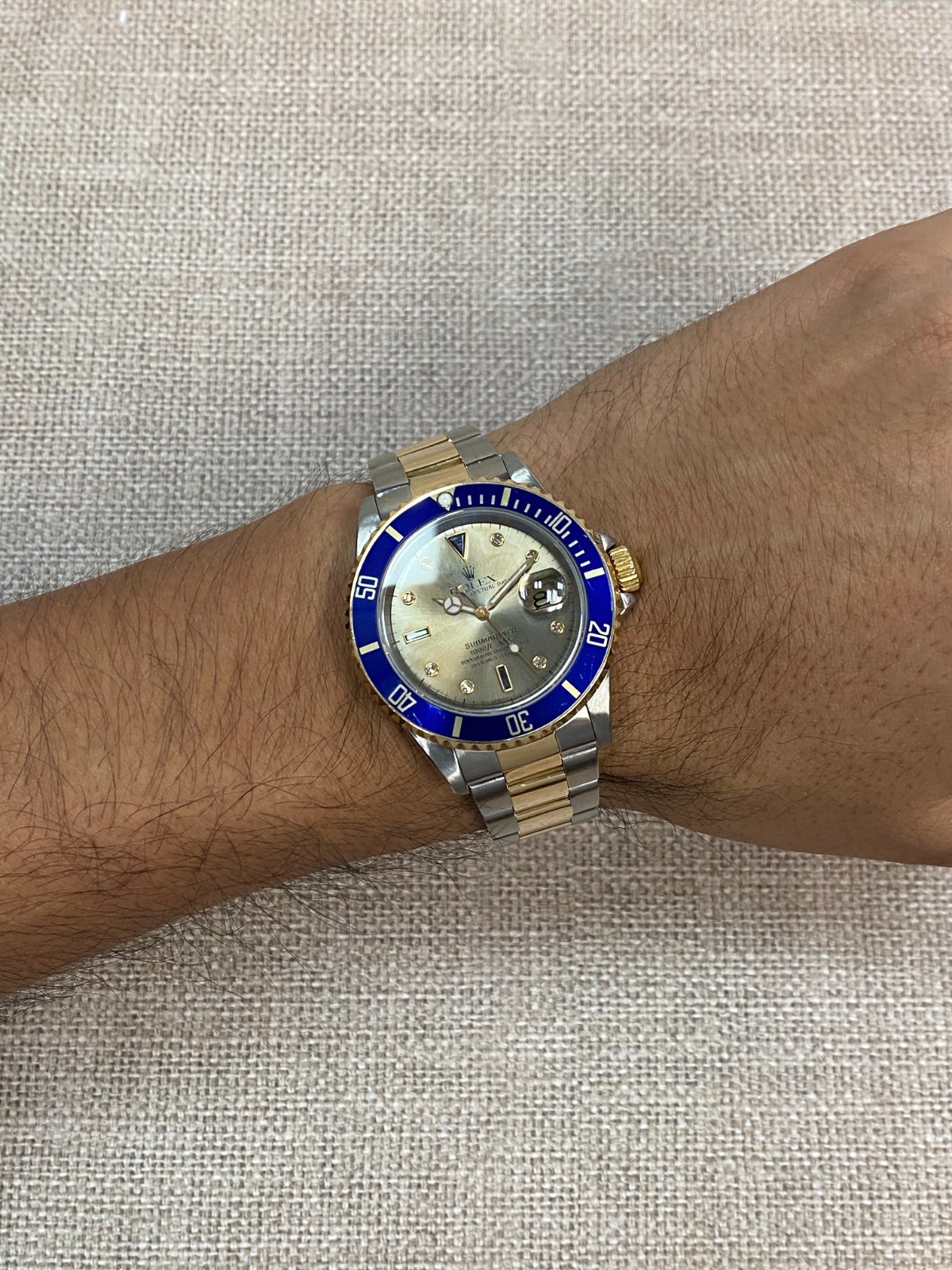 Rolex Submariner 18k Yellow Gold/Steel Slate Serti Diamond 40mm Watch U 16613