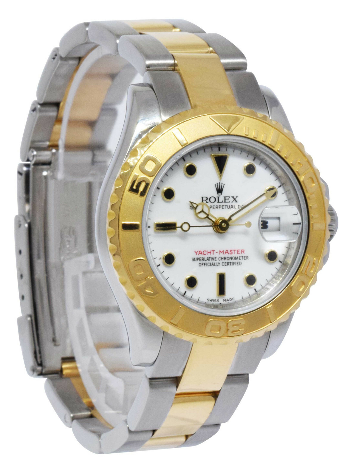 Rolex Yacht-Master 18k Yellow Gold/Steel White Dial Ladies 29mm Watch A 169623
